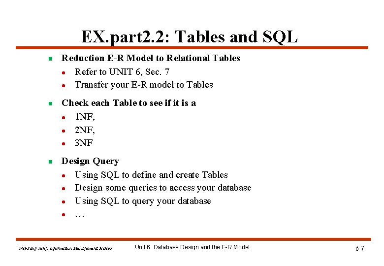 EX. part 2. 2: Tables and SQL n n n Reduction E-R Model to EX. part 2. 2: Tables and SQL n n n Reduction E-R Model to