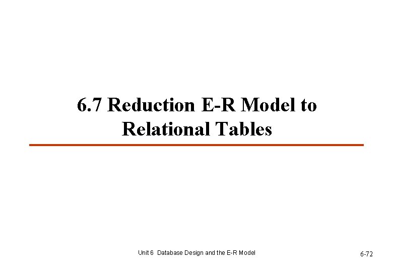 6. 7 Reduction E-R Model to Relational Tables Unit 6 Database Design and the 6. 7 Reduction E-R Model to Relational Tables Unit 6 Database Design and the