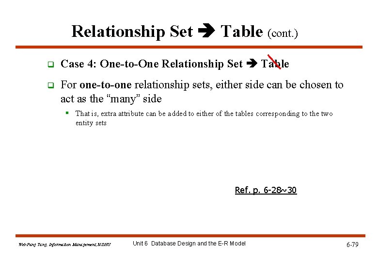 Relationship Set Table (cont. ) q Case 4: One-to-One Relationship Set Table q For Relationship Set Table (cont. ) q Case 4: One-to-One Relationship Set Table q For