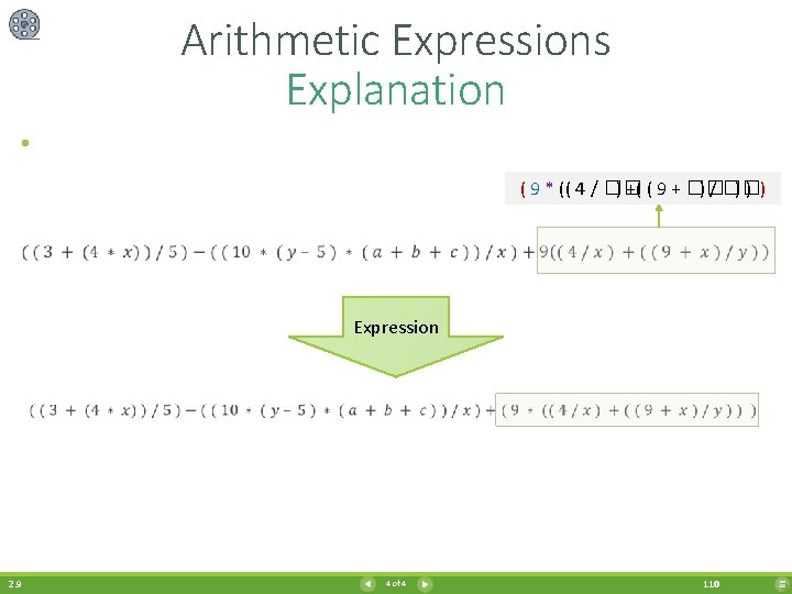 Arithmetic Expressions Explanation • ( 9 * (( 4 / �� ) +( (