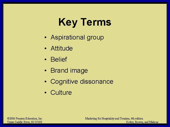 Key Terms • Aspirational group • Attitude • Belief • Brand image • Cognitive Key Terms • Aspirational group • Attitude • Belief • Brand image • Cognitive