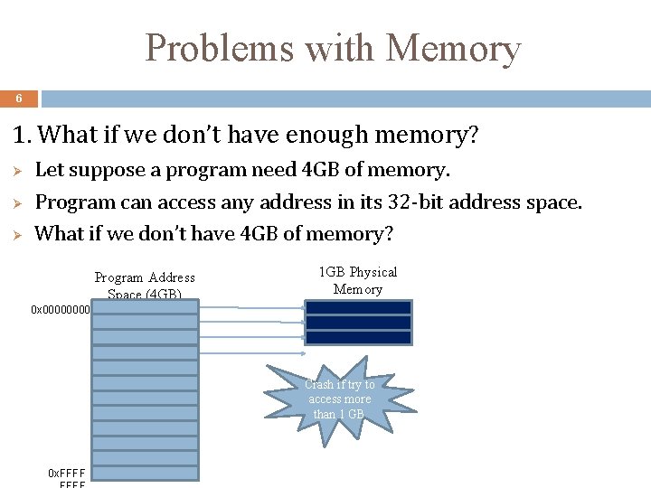 Problems with Memory 6 1. What if we don’t have enough memory? Ø Ø