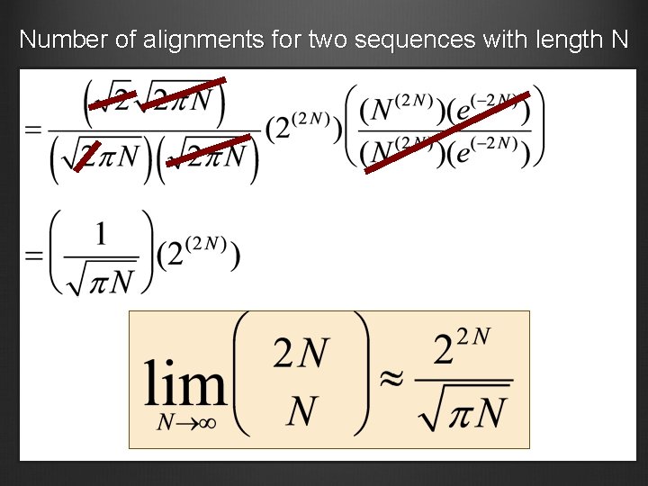 Number of alignments for two sequences with length N 