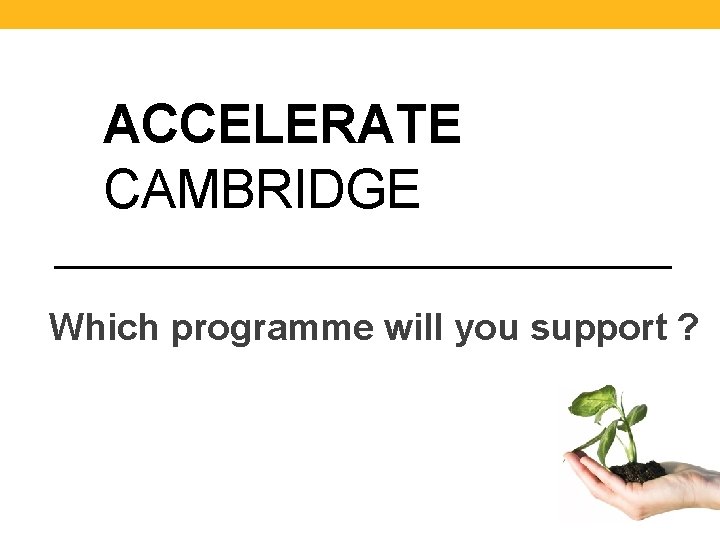 ACCELERATE CAMBRIDGE Which programme will you support ? 