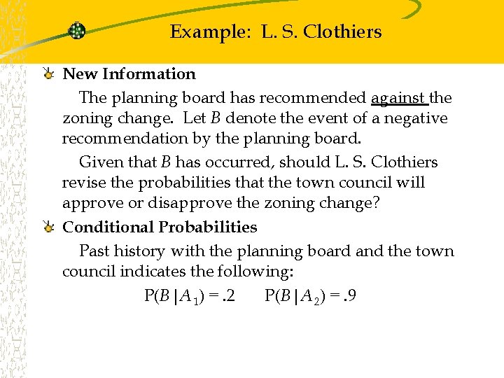 Example: L. S. Clothiers New Information The planning board has recommended against the zoning Example: L. S. Clothiers New Information The planning board has recommended against the zoning