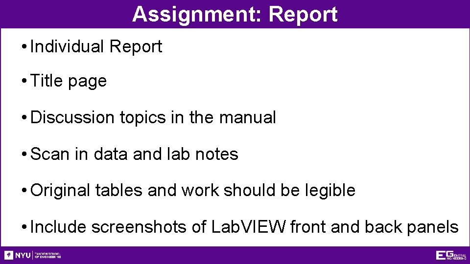 Assignment: Report • Individual Report • Title page • Discussion topics in the manual Assignment: Report • Individual Report • Title page • Discussion topics in the manual
