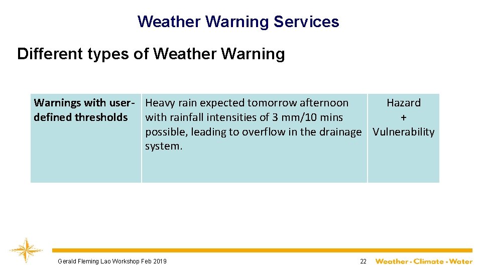 Weather Warning Services Different types of Weather Warnings with user- Heavy rain expected tomorrow