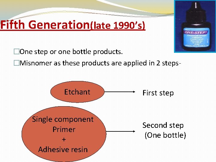Fifth Generation(late 1990’s) �One step or one bottle products. �Misnomer as these products are