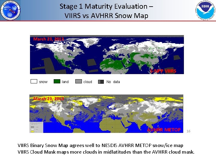 Stage 1 Maturity Evaluation – VIIRS vs AVHRR Snow Map March 23, 2013 S-NPP