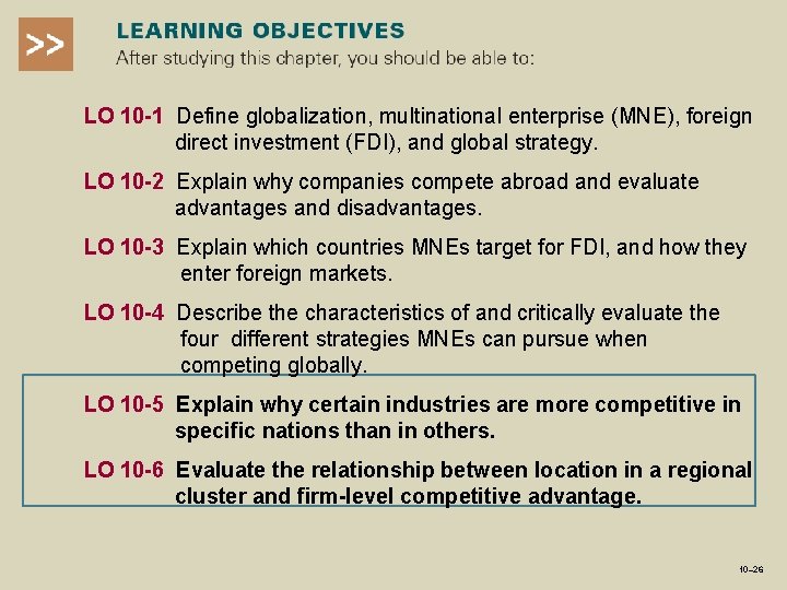 LO 10 -1 Define globalization, multinational enterprise (MNE), foreign direct investment (FDI), and global