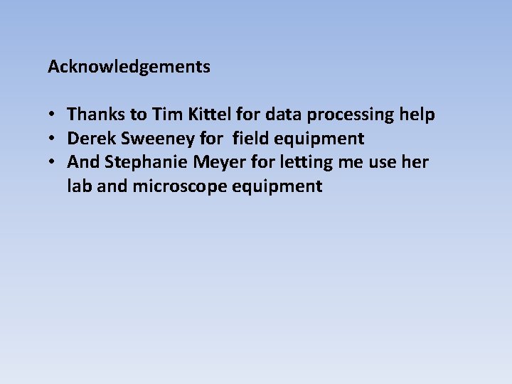 Acknowledgements • Thanks to Tim Kittel for data processing help • Derek Sweeney for