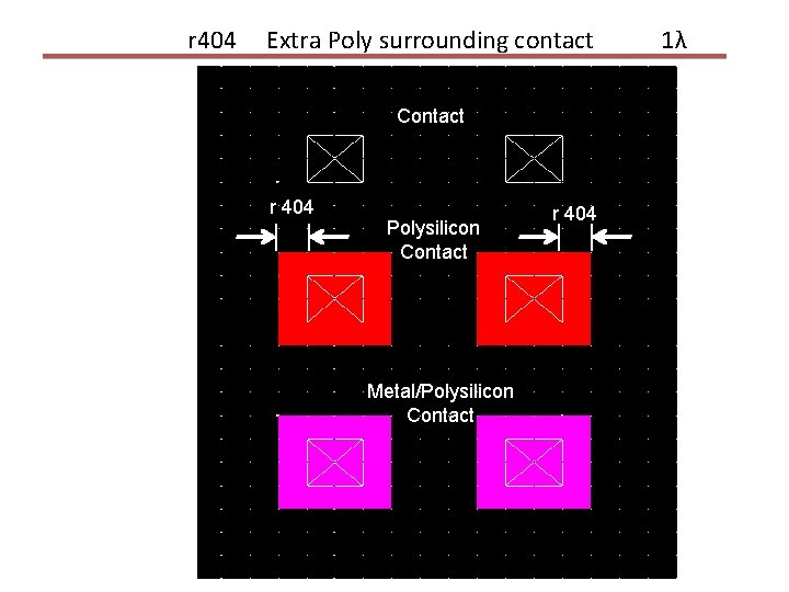 r 404 Extra Poly surrounding contact Contact r 404 Polysilicon Contact Metal/Polysilicon Contact r