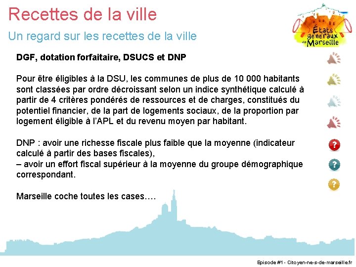 Recettes de la ville Un regard sur les recettes de la ville DGF, dotation