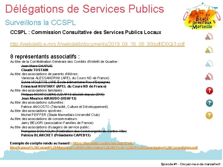 Délégations de Services Publics Surveillons la CCSPL : Commission Consultative des Services Publics Locaux
