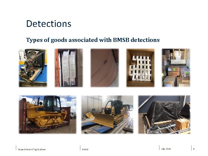 Detections Types of goods associated with BMSB detections Department of Agriculture BMSB July 2019