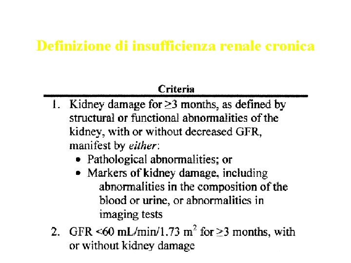 Definizione di insufficienza renale cronica 