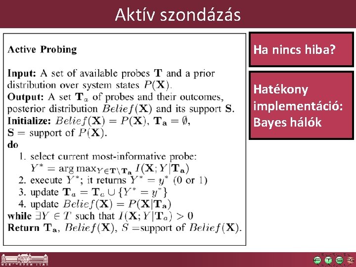 Aktív szondázás Ha nincs hiba? Hatékony implementáció: Bayes hálók 