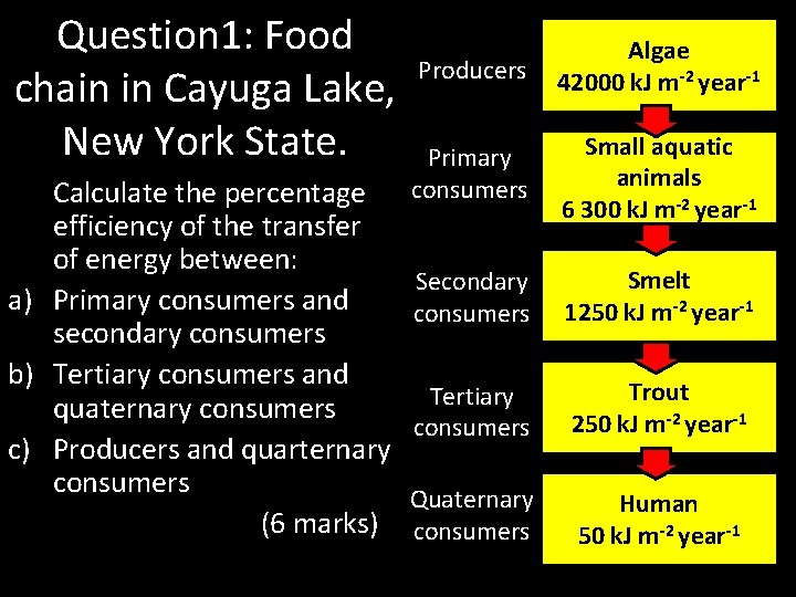 Question 1: Food Producers chain in Cayuga Lake, New York State. Primary Calculate the