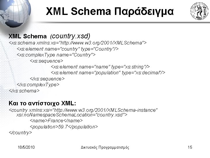 XML Schema Παράδειγμα XML Schema (country. xsd) <xs: schema xmlns: xs="http: //www. w 3.