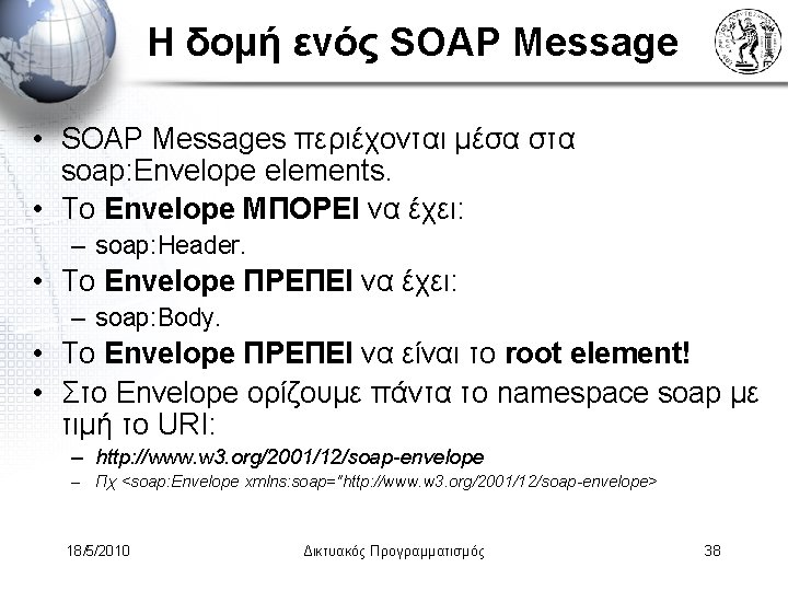 Η δομή ενός SOAP Message • SOAP Messages περιέχονται μέσα στα soap: Envelope elements.