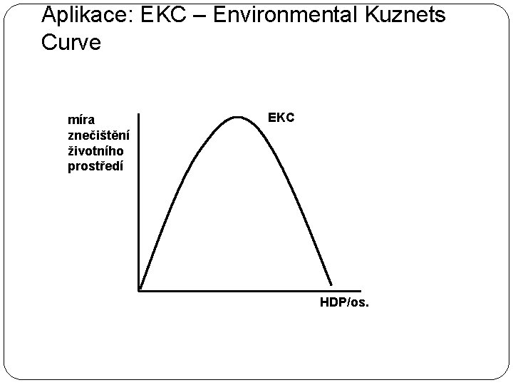 Aplikace: EKC – Environmental Kuznets Curve míra znečištění životního prostředí EKC HDP/os. 