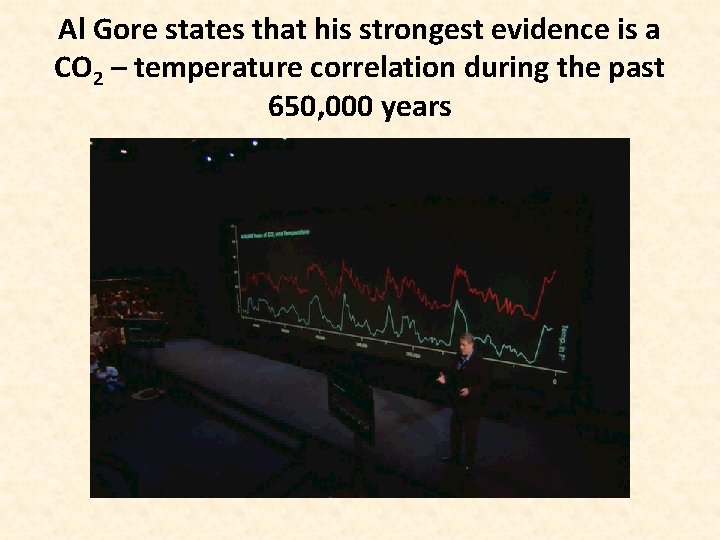 Al Gore states that his strongest evidence is a CO 2 – temperature correlation
