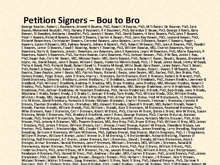  Petition Signers – Bou to Bro George Boulter, Robert L Boulware, Arnold H