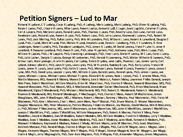  Petition Signers – Lud to Mar Richard R Ludlam, C T Ludwig, Claus