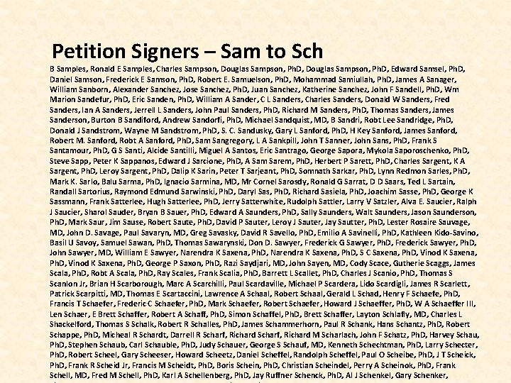  Petition Signers – Sam to Sch B Samples, Ronald E Samples, Charles Sampson,