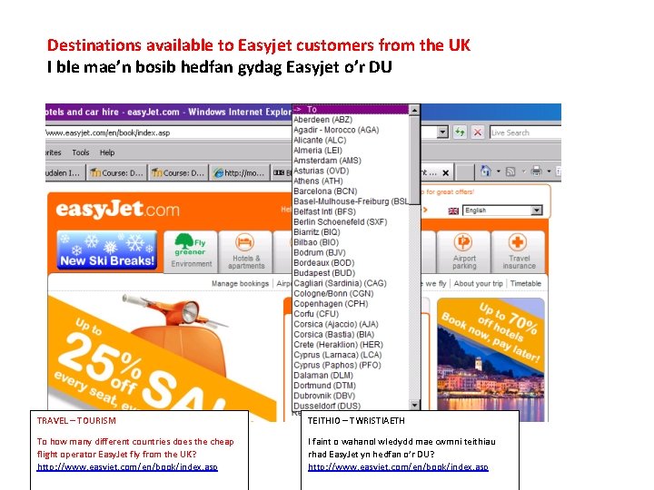 Destinations available to Easyjet customers from the UK I ble mae’n bosib hedfan gydag
