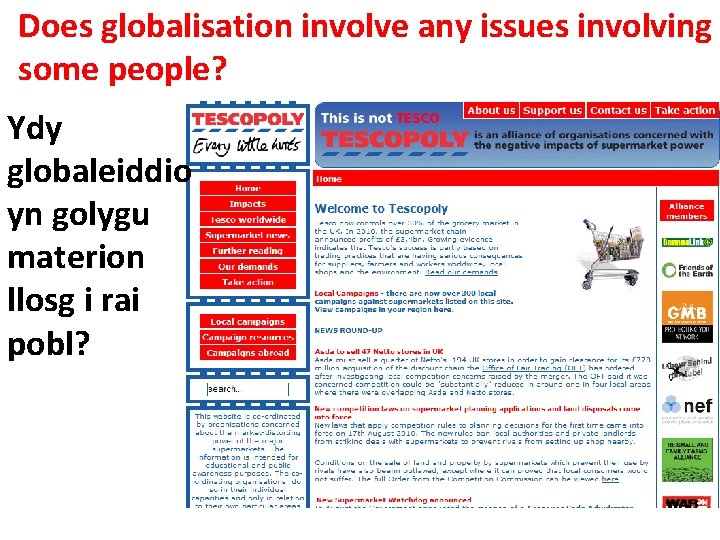 Does globalisation involve any issues involving some people? Ydy globaleiddio yn golygu materion llosg