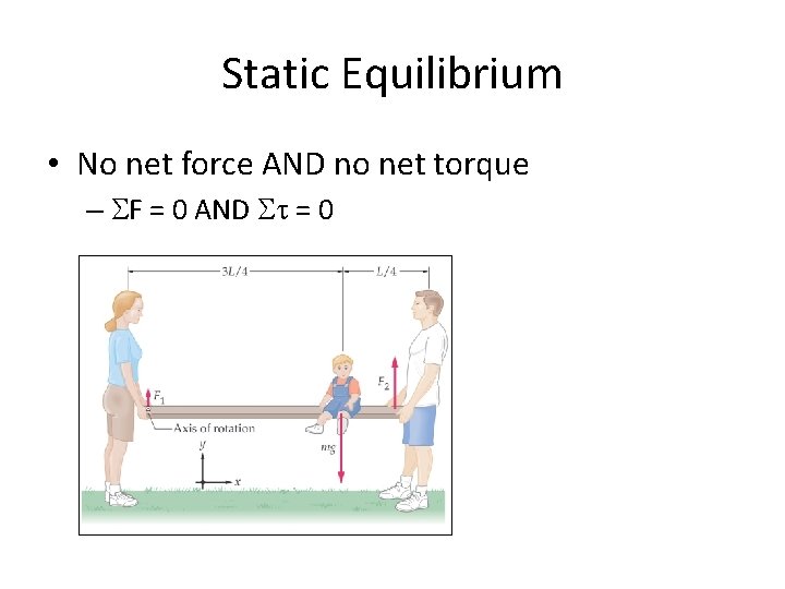 Static Equilibrium • No net force AND no net torque – SF = 0