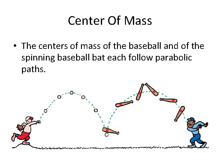 Center Of Mass • The centers of mass of the baseball and of the