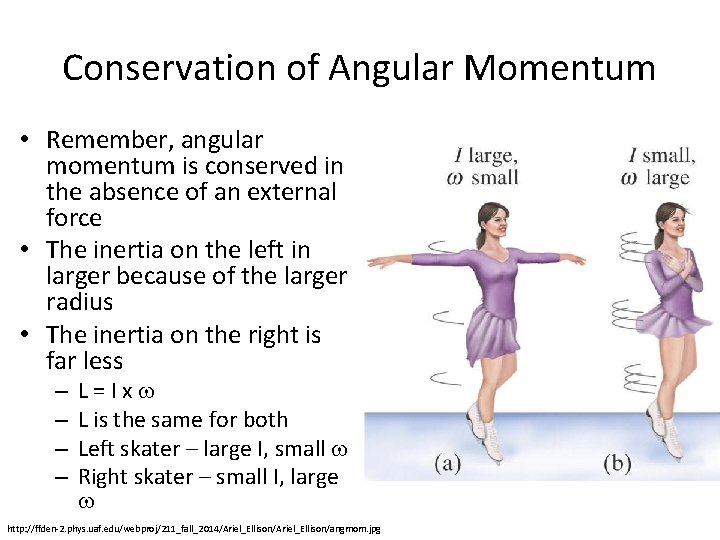 Conservation of Angular Momentum • Remember, angular momentum is conserved in the absence of