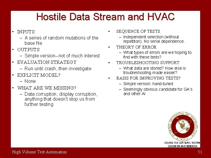 Hostile Data Stream and HVAC • INPUTS: • • – A series of random