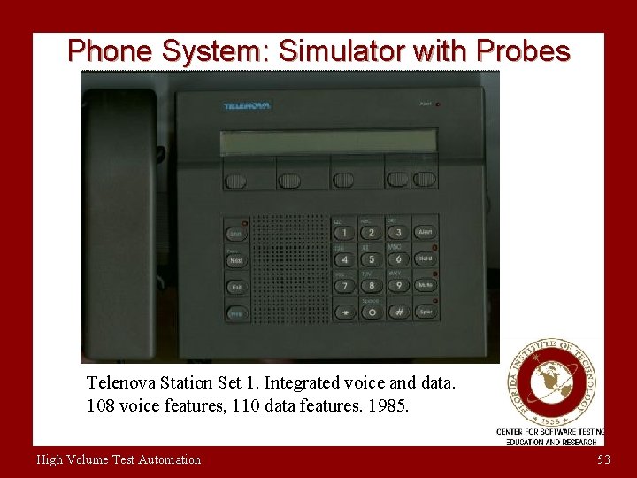 Phone System: Simulator with Probes Telenova Station Set 1. Integrated voice and data. 108