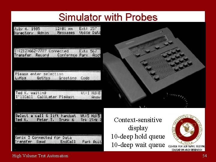 Simulator with Probes Context-sensitive display 10 -deep hold queue 10 -deep wait queue High