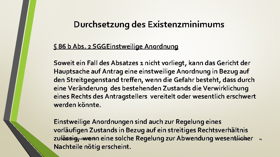 Durchsetzung des Existenzminimums § 86 b Abs. 2 SGGEinstweilige Anordnung Soweit ein Fall des