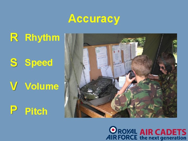 Accuracy R Rhythm S Speed V Volume P Pitch 