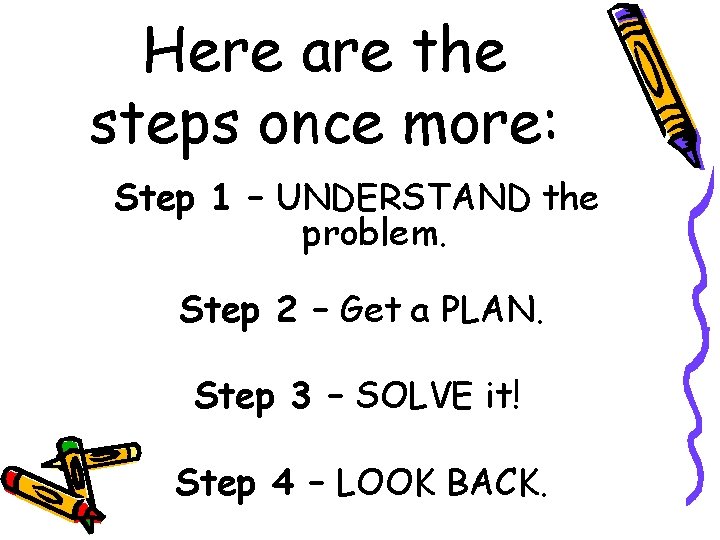 Here are the steps once more: Step 1 – UNDERSTAND the problem. Step 2