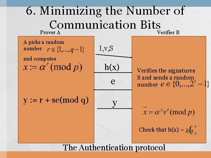 6. Minimizing the Number of Communication Bits Prover A Verifier B A picks a