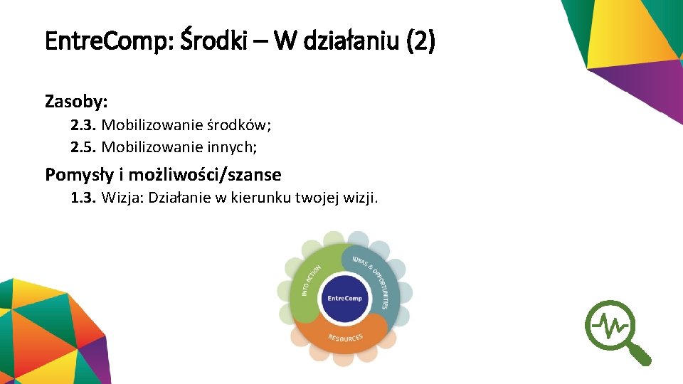 Entre. Comp: Środki – W działaniu (2) Zasoby: 2. 3. Mobilizowanie środków; 2. 5.