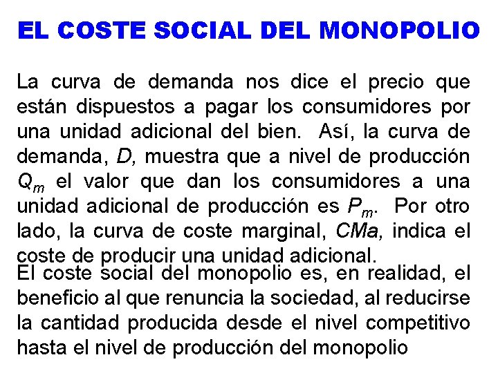 EL COSTE SOCIAL DEL MONOPOLIO La curva de demanda nos dice el precio que