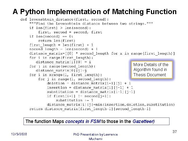 A Python Implementation of Matching Function More Details of the Algorithm found in Thesis