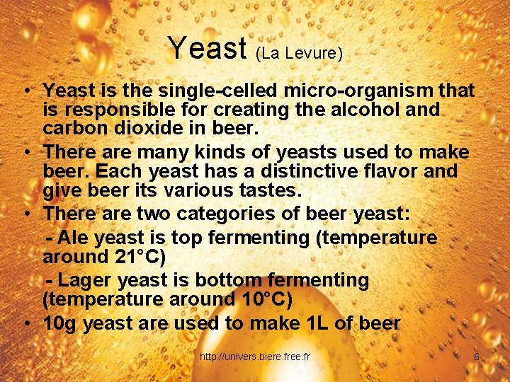 Yeast (La Levure) • Yeast is the single-celled micro-organism that is responsible for creating