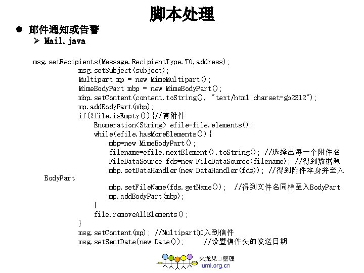 脚本处理 l 邮件通知或告警 Ø Mail. java msg. set. Recipients(Message. Recipient. Type. TO, address); msg.