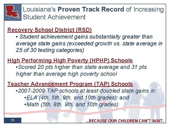 Louisiana's Proven Track Record of Increasing Student Achievement Recovery School District (RSD) • Student