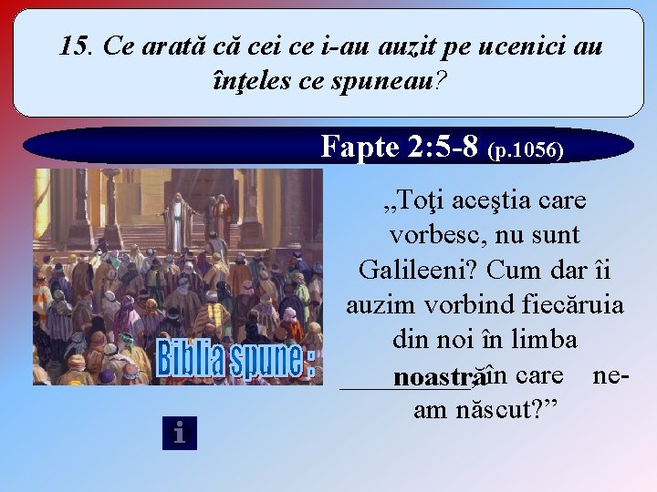 15. Ce arată că cei ce i-au auzit pe ucenici au înţeles ce spuneau?