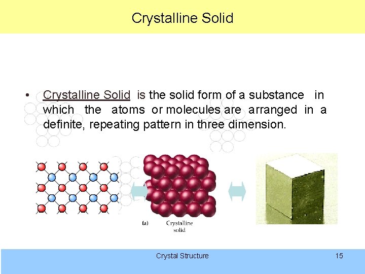 Crystalline Solid • Crystalline Solid is the solid form of a substance in which
