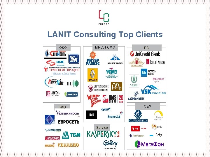 LANIT Consulting Top Clients O&G MRD, FCMG FSI C&M R&D Service s LANIT Consulting Top Clients O&G MRD, FCMG FSI C&M R&D Service s